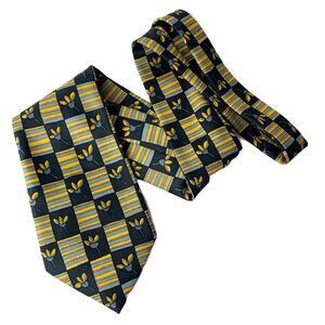 Museo Neck Tie Blue Yellow Floral Print Korea Hand Made Necktie Men Accessories